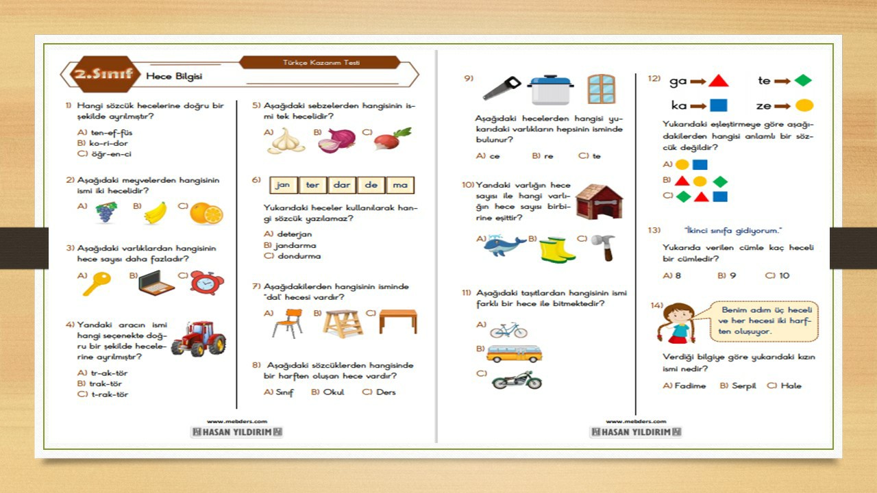 2.Sınıf Türkçe Hece Bilgisi Testi