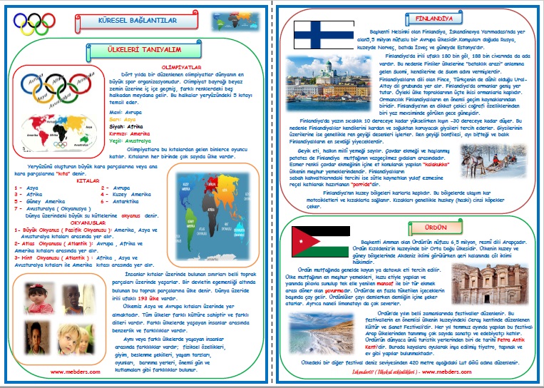 4.Sınıf Sosyal Bilgiler Küresel Bağlantılar Ülkeleri Tanıyalım  (5 Sayfa)