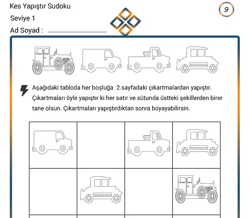 Kes Yapıştır Sudoku Etkinliği 9 (Seviye 1)