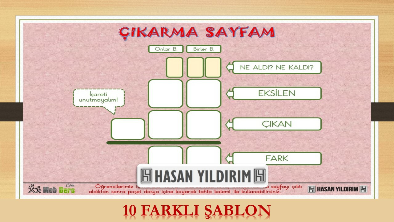 Çıkarma Sayfam (2.Sınıf-10 Farklı Şablon)