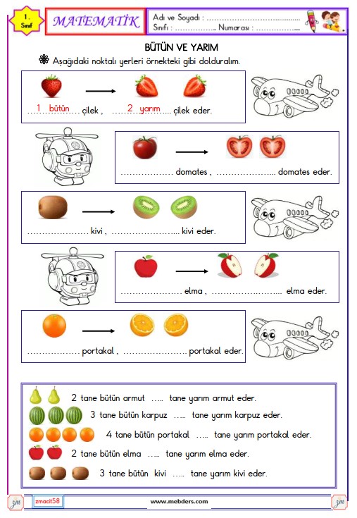 1. Sınıf Matematik Bütün ve Yarım Etkinliği 5