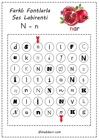 Farklı fontlarla ses labirenti - n sesi