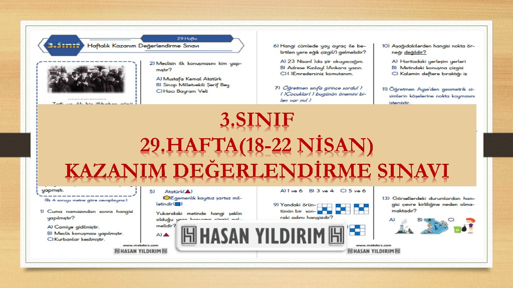 3.Sınıf Haftalık Değerlendirme Testi-29.Hafta(18-22 Nisan)