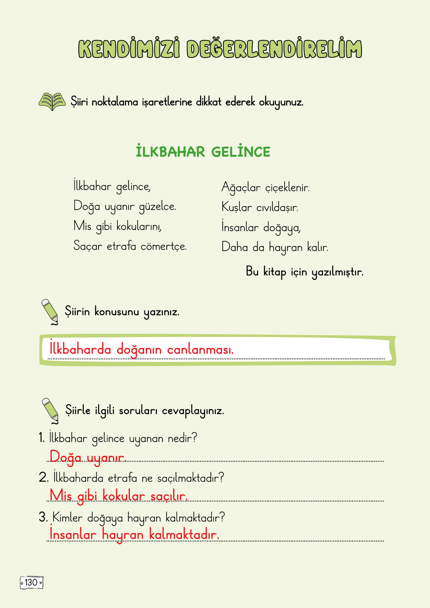 2. Sınıf Türkçe Meb Yayınları 3. Tema (Doğada Neler Oluyor) Değerlendirme Soruları Cevapları