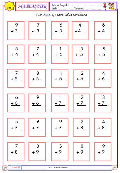 1. Sınıf Matematik Toplama İşlemi Etkinliği 5