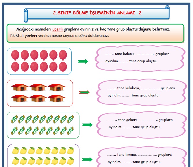 2.Sınıf Matematik Bölme İşleminin Anlamı Etkinlik Çalışması 2