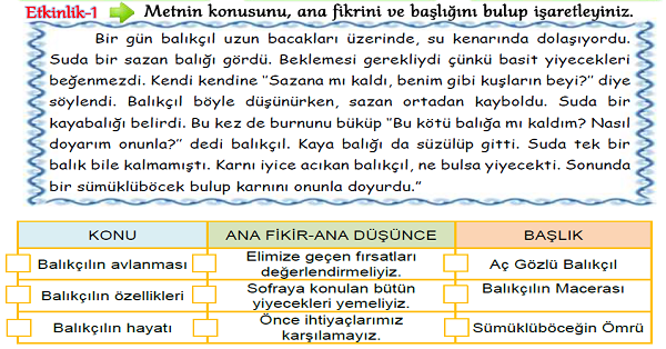 3.Sınıf Türkçe Ana Fikir-Başlık-1