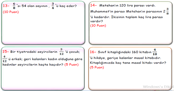 4.Sınıf Matematik Kesirlerle İlgili Problemler-2