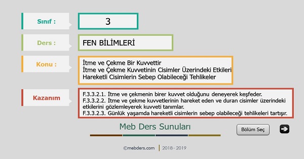 3.Sınıf Fen Bilimleri Cisimleri Hareket Ettirme ve Durdurma Sunusu