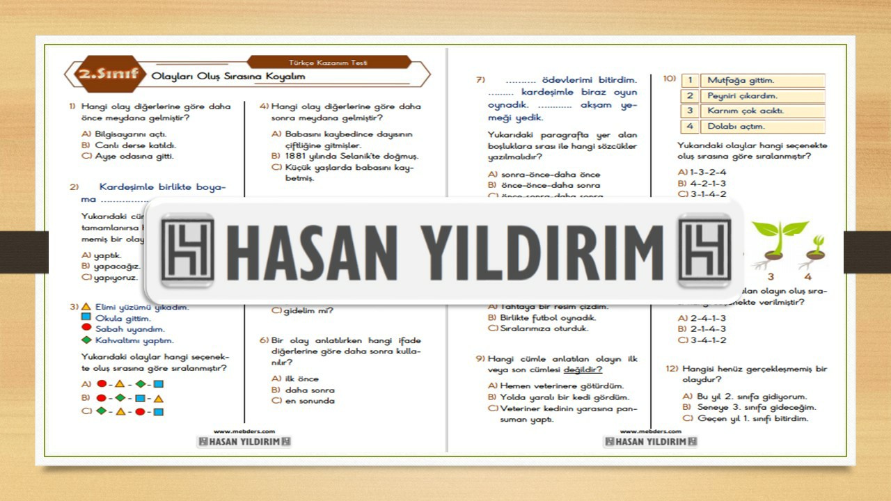 2.Sınıf Türkçe Olayları Oluş Sırasına Koyalım Testi