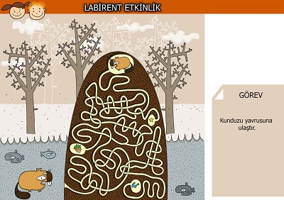 Kunduz ailesi labirent bulmaca etkinliği