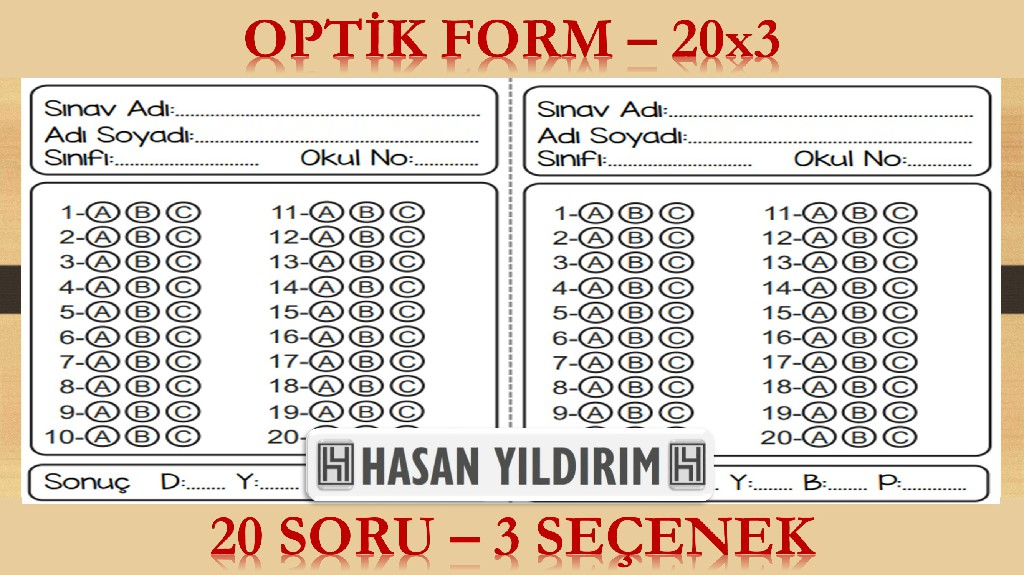 Optik Form - 20x3 (20 Soru - 3 Seçenek)