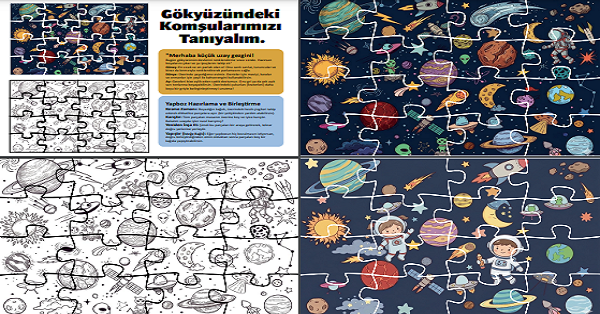 Puzzle Güneş Dünya ve Ay (Renkli ve Renksiz)