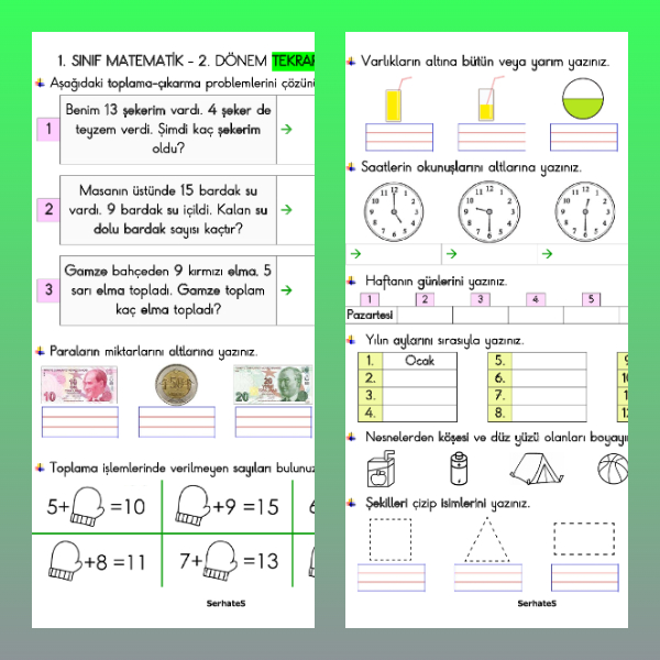 1. Sınıf Matematik - 2. Dönem Tekrar Etkinliği - 5