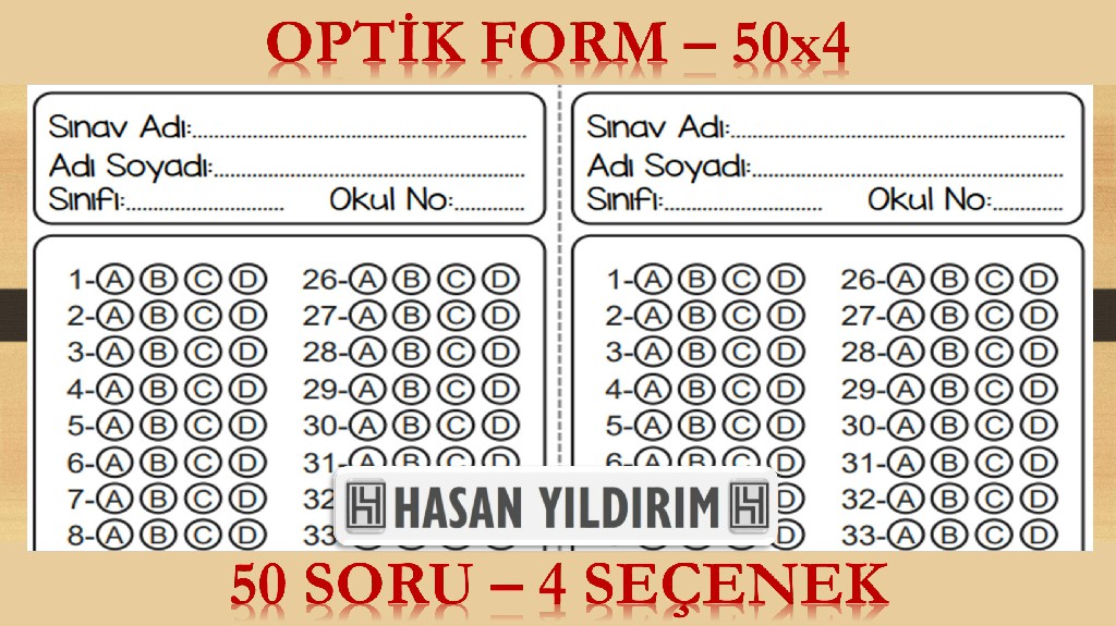 Optik Form - 50x4 (50 Soru - 4 Seçenek)