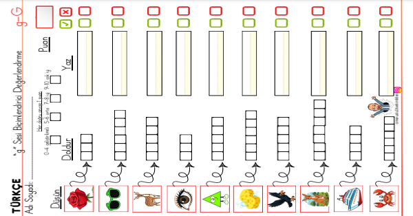 1. Sınıf İlk Okuma Yazma G-g Sesi Dikte Değerlendirme Etkinliği