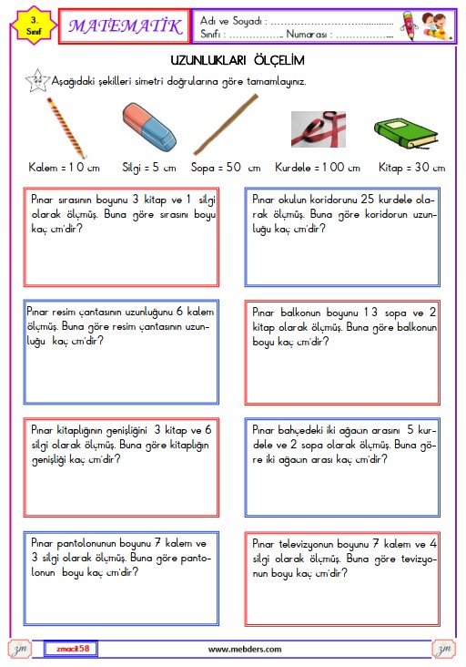 3. Sınıf Matematik Uzunlukları Ölçelim Etkinliği 1