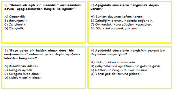 4.Sınıf Türkçe Deyimler Test-2