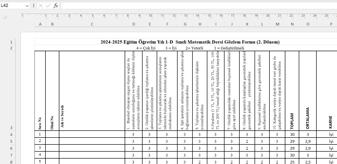 1. Sınıf 2. Dönem Değerlendirme Ölçekleri (Maarif Modeline Uygun)