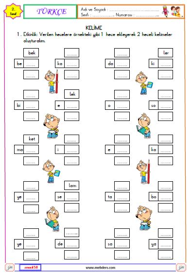 2. Sınıf Türkçe Kelime Oluşturma Etkinliği 1