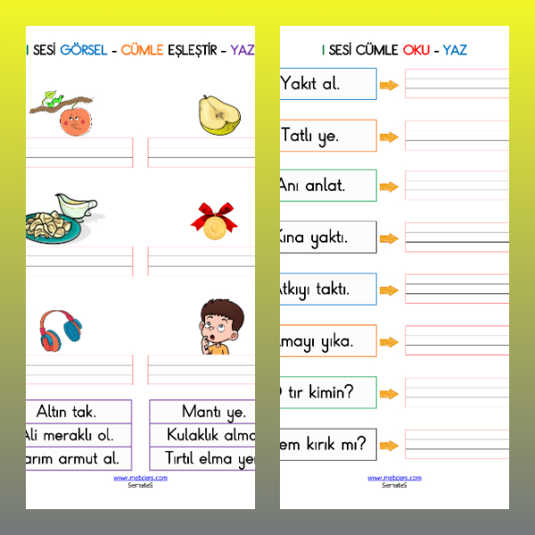 1. Sınıf İlkokuma Yazma - I Sesi Cümle Etkinliği