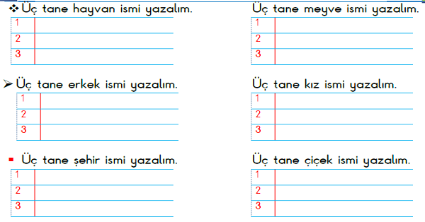 1.Sınıf Türkçe Dikte Çalışması (Düşünelim-Yazalım)