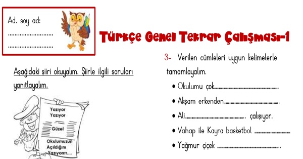 1.Sınıf Türkçe Genel Tekrar Çalışması-1