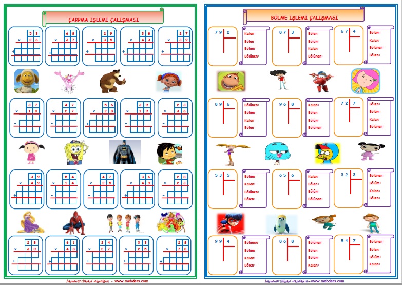 3.Sınıf Matematik Dört İşlem Tekrar Çalışması 1 (4 Sayfa)