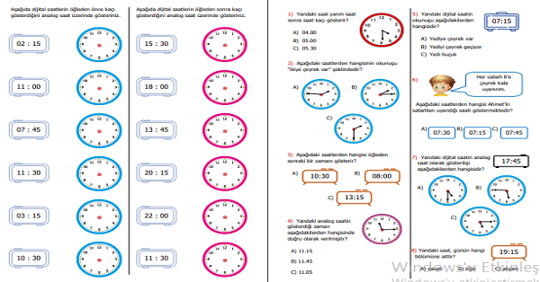 2.Sınıf Matematik Zamanı Ölçme (Saatler) Etkinliği 4