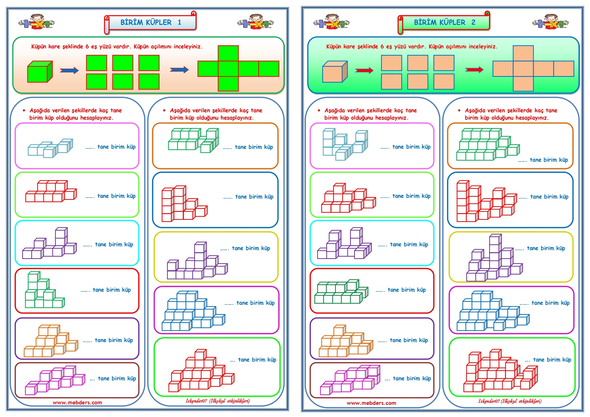 4.Sınıf Matematik Birim Küpler 1-2   (2 Sayfa)