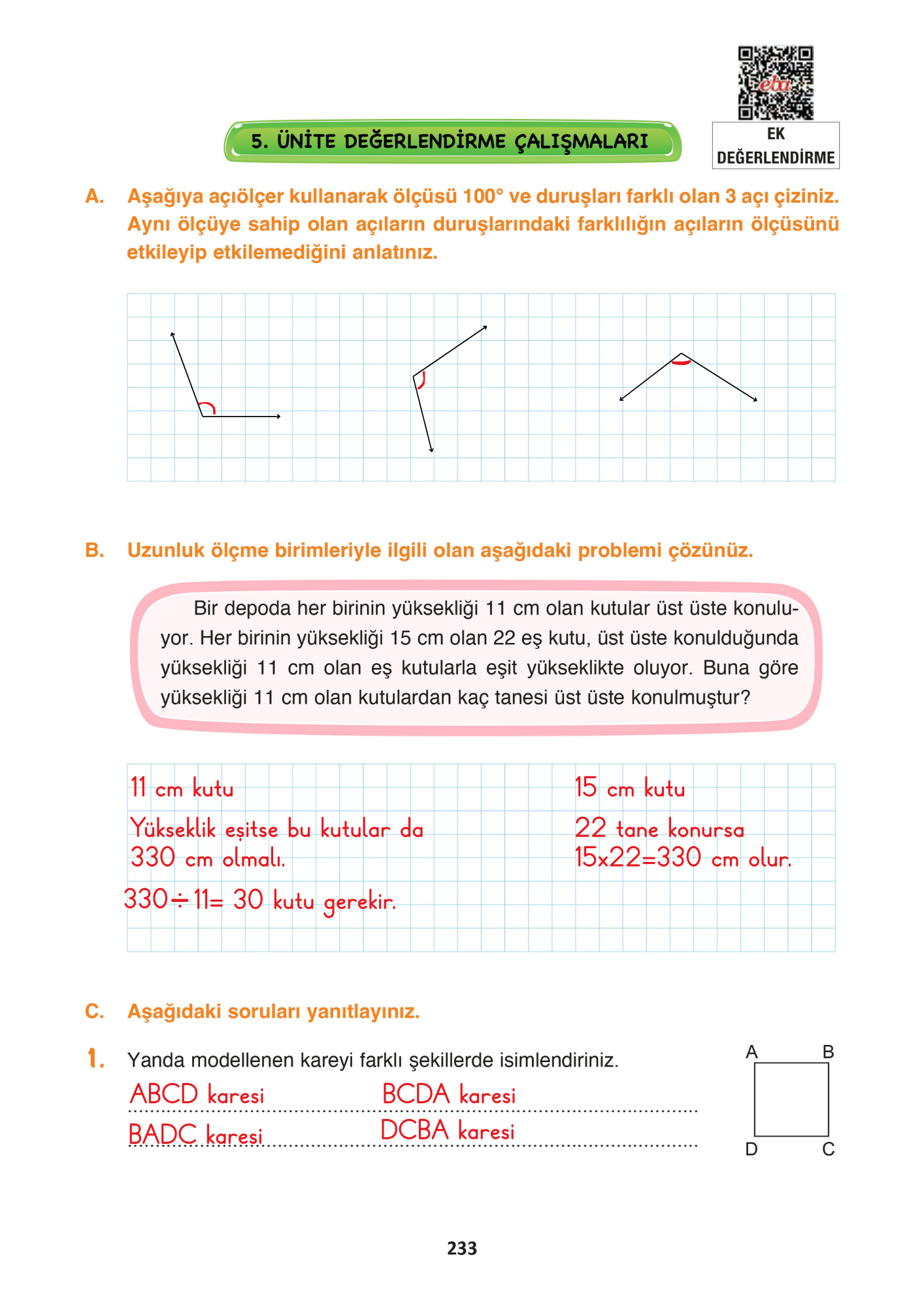 4. Sınıf Matematik Fersa Yayınları 5. Ünite Değerlendirmesi Cevapları