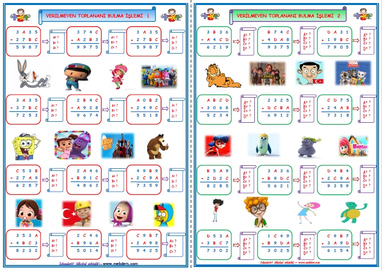 4.Sınıf Matematik Verilmeyen Toplananı Bulma 1-2   (2 Sayfa)