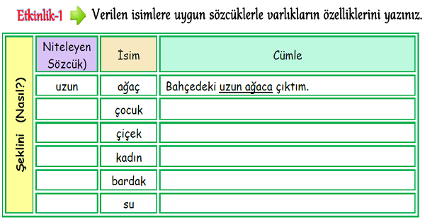 3.Sınıf Türkçe (Ön Ad-Sıfat) Varlıkların Özellikleri-2