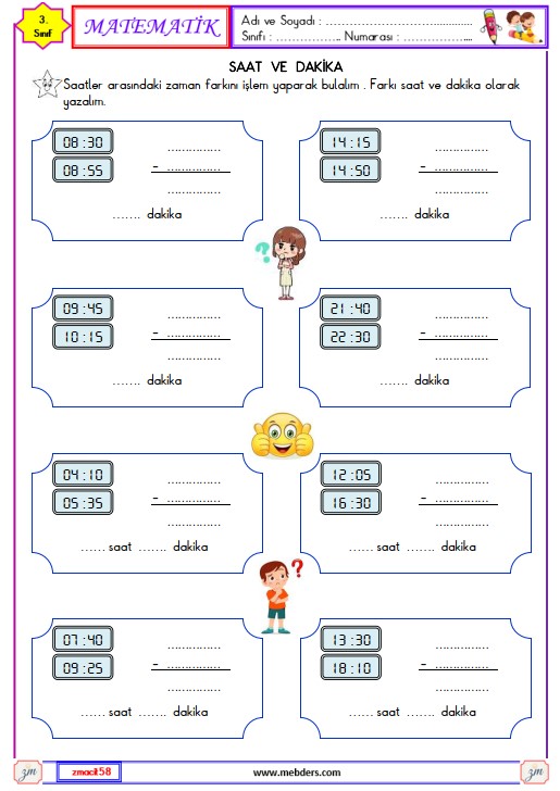 3. Sınıf Matematik Zamanı Okuyalım ve Yazalım Etkinliği 12