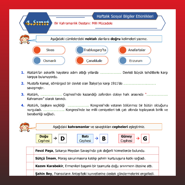 4. Sınıf Sosyal Bilgiler - Bir Kahramanlık Destanı: Milli Mücadele Etkinliği-1