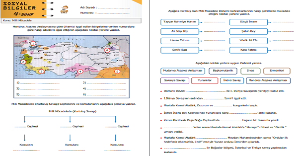 4.Sınıf Sosyal Bilgiler Milli Mücadele Etkinliği 2 (4 Sayfa)