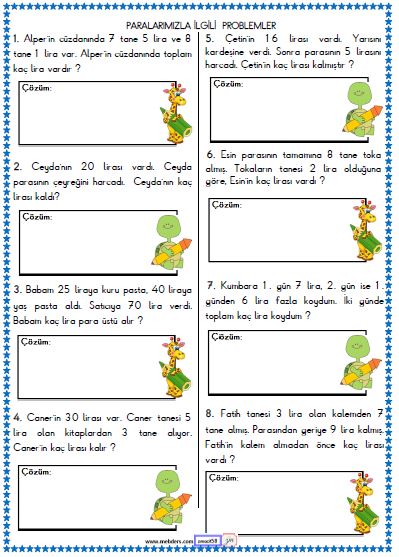 2. Sınıf Matematik Para Problemleri Etkinliği 5