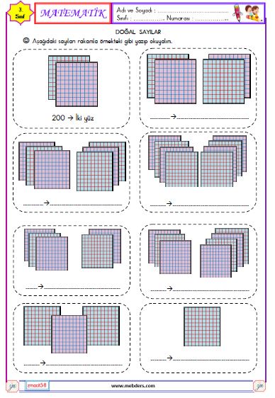 3.Sınıf Matematik Doğal Sayıları Okuma ve Yazma Etkinliği 1