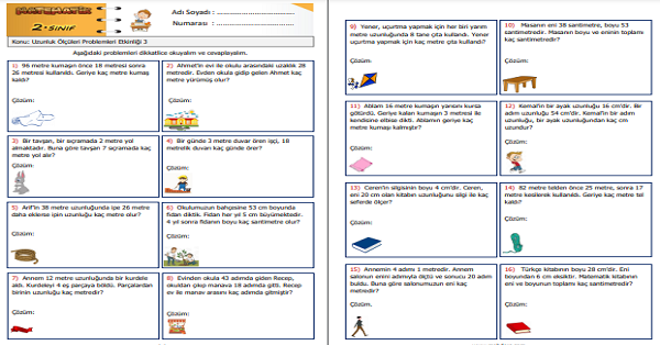 2.Sınıf Matematik Uzunluk Ölçüleri Problemleri Etkinliği 3