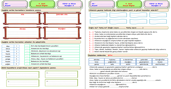 4.Sınıf Sosyal Bilgiler Ailemin Tarihi (Soy Ağacı) Etkinliği 2