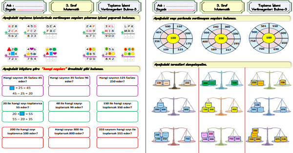 3.Sınıf Matematik Toplama İşlemi-Verilmeyen Toplananı Bulma-3