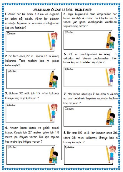 2. Sınıf Matematik Uzunluk Ölçme İle İlgili Problemler Etkinliği 1