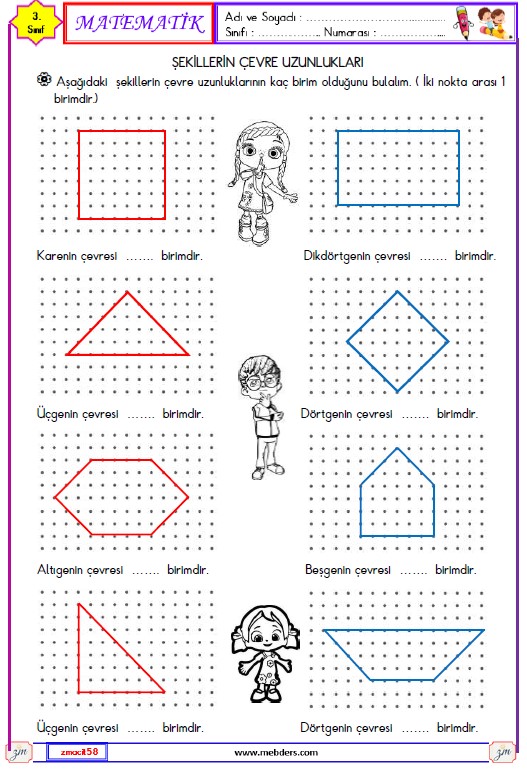 3. Sınıf Matematik Şekillerin Çevre Uzunlukları Etkinliği 2