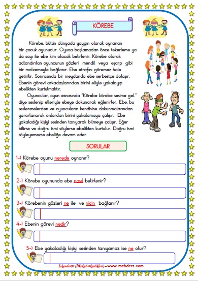 1.Sınıf Türkçe Körebe Okuma Anlama Metin Çalışması  23