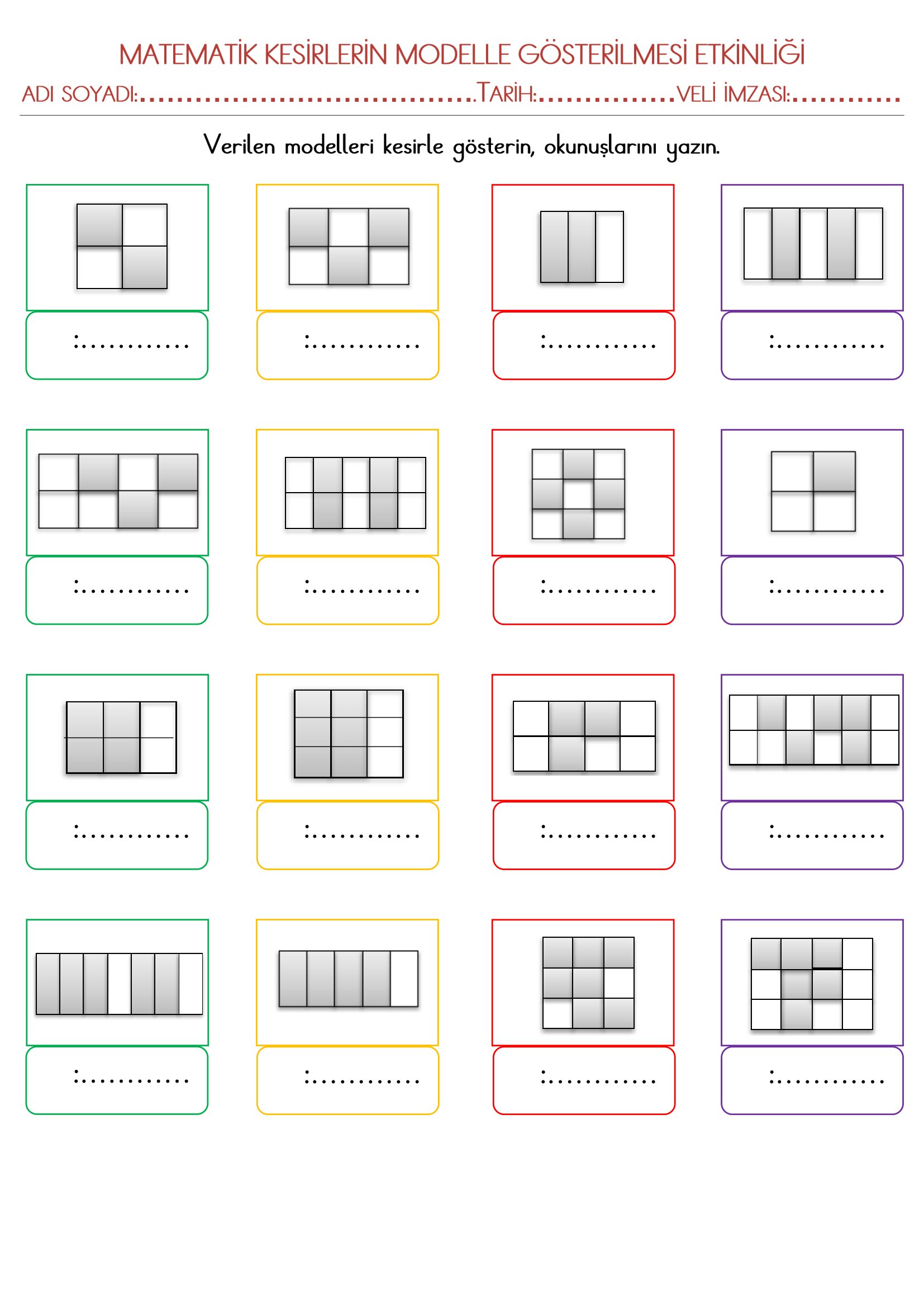 3.Sınıf Matematik Kesirlerin Modelle Gösterilmesi Etkinliği