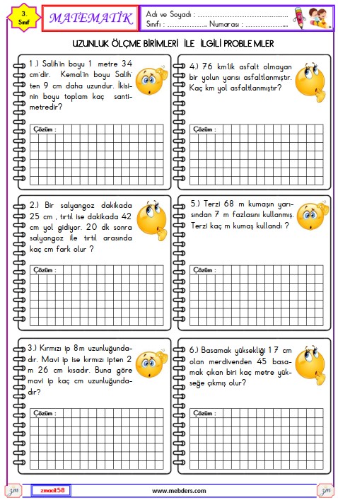 3. Sınıf Matematik Uzunluk Ölçme Birimleri İle İlgili Problemler Etkinliği 16