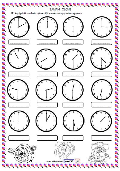 1. Sınıf Matematik Zamanı Ölçme ve Saat Etkinliği 6