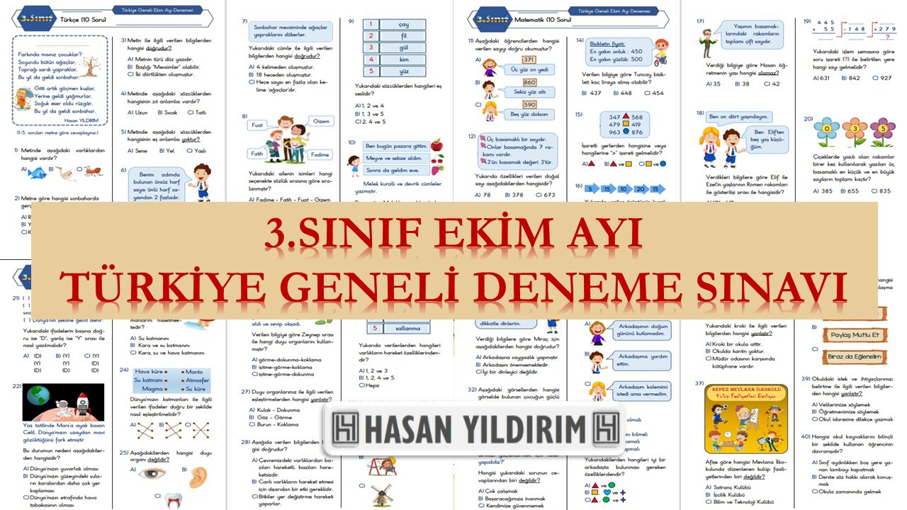 3.Sınıf Ekim Ayı Türkiye Geneli Deneme Sınavı (PDF)