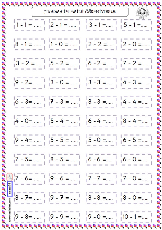 1. Sınıf Matematik Çıkarma İşlemi Etkinliği 3