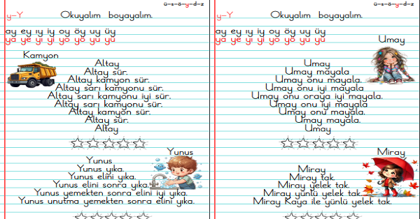 1. Sınıf İlk Okuma Yazma Y-y Sesi Hızlı Okuma Metinleri (7 Sayfa)
